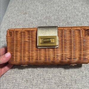 Woven Tan Clutch with Gold Accent